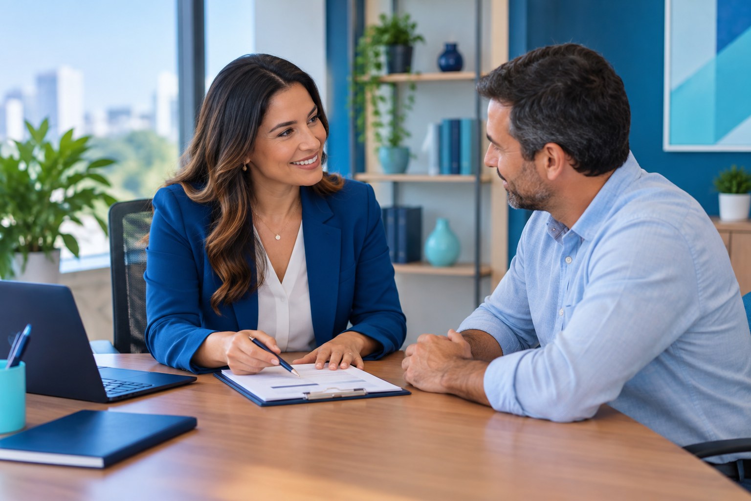 Atendimento acolhedor entre uma consultora e um cliente